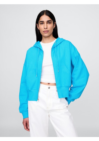 Kadın Mavi Heavyweight Fransız Havlu Kumaş Sweatshirt fırsatları