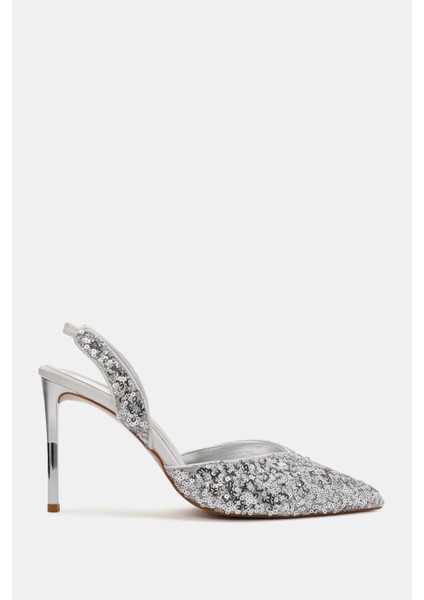 Freya Kadın Gümüş Pullu Topuklu Ayakkabı