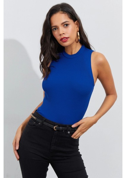 Kadın Saks Bisiklet Yaka Triko Bluz YV91 fiyatları