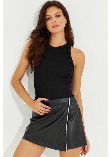 Kadın Siyah Halter Yaka Bluz LPP1233