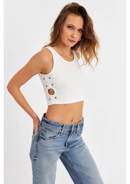 Kadın Ekru Küş Gözlü Crop Bluz ANT101 modelleri