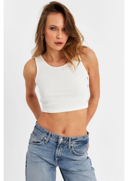 Kadın Ekru Küş Gözlü Crop Bluz ANT101 fırsatları