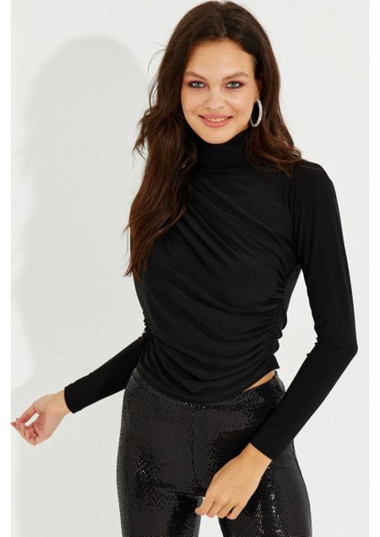 Kadın Siyah Drapeli Bluz LPP1226 fiyatları