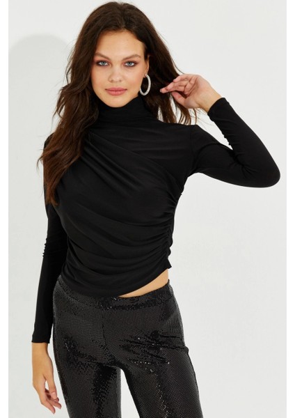 Kadın Siyah Drapeli Bluz LPP1226 modelleri