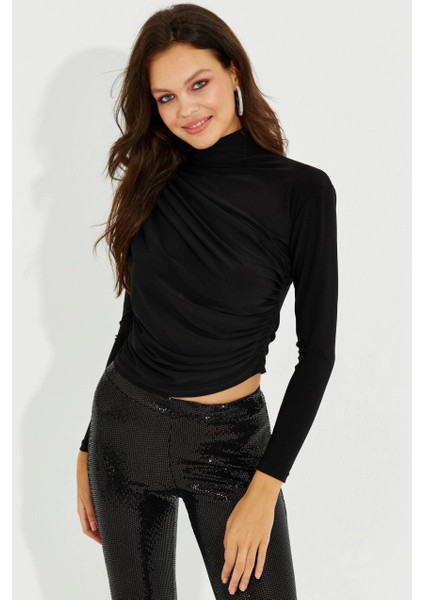 Kadın Siyah Drapeli Bluz LPP1226 fırsatları