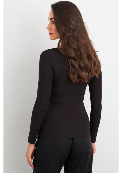 Kadın Siyah Düğme Detaylı Pencereli Bluz EY3026 fırsatları