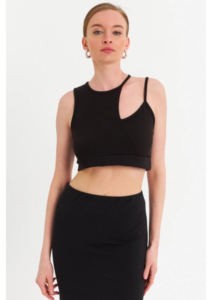 Kadın Siyah Pencereli Crop Bluz UR875 fiyatları