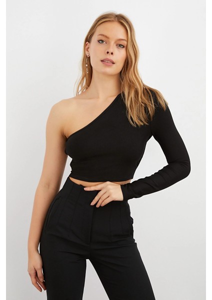 Kadın Siyah Sırtı Bantlı Tek Kol Crop Bluz B174-9 fiyatları