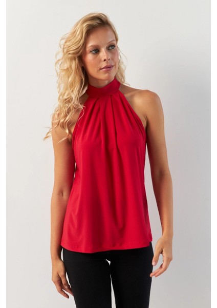 Kadın Kırmızı Halter Yaka Bluz LPP1273 fırsatları