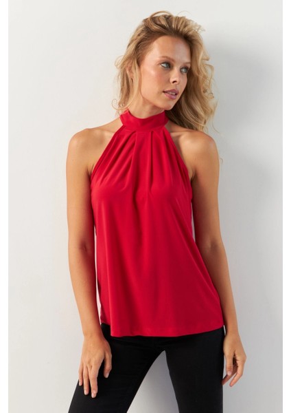 Kadın Kırmızı Halter Yaka Bluz LPP1273 indirimleri