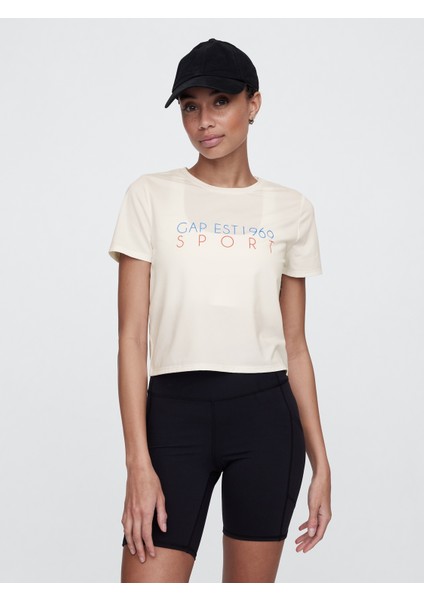 Kadın Krem Gapfit Breathe Jersey Crop T-Shirt