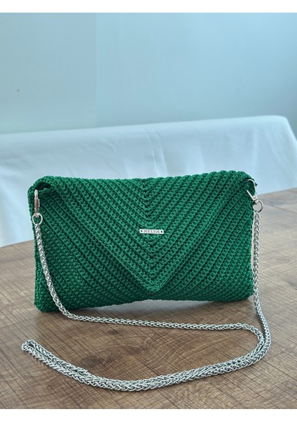 Kadın Makrome Yeşil Askılı Örgü Çıt Çıtlı Omuz Çantası En 24 cm Boy 16 cm Derinlik 1,5 cm fiyatları