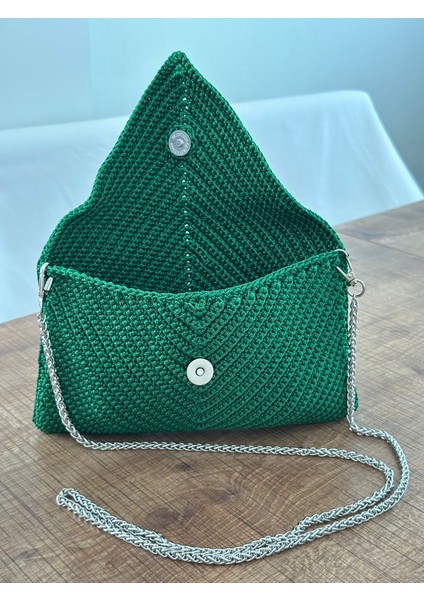 Kadın Makrome Yeşil Askılı Örgü Çıt Çıtlı Omuz Çantası En 24 cm Boy 16 cm Derinlik 1,5 cm modelleri