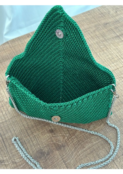 Kadın Makrome Yeşil Askılı Örgü Çıt Çıtlı Omuz Çantası En 24 cm Boy 16 cm Derinlik 1,5 cm fırsatları