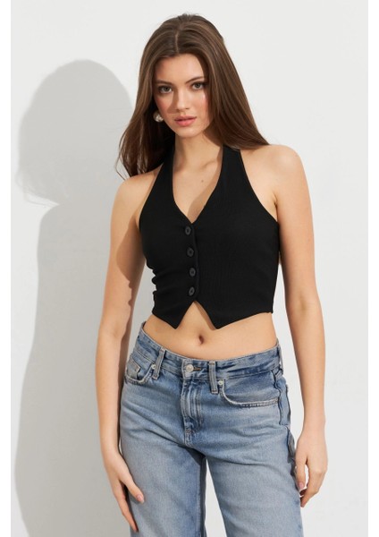Kadın Siyah Crop Bluz SE18 fiyatları