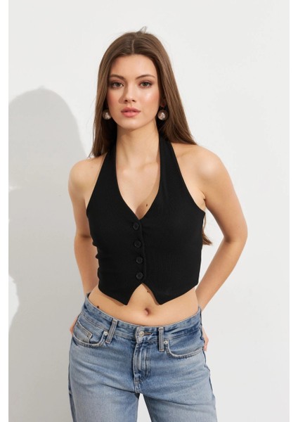Kadın Siyah Crop Bluz SE18 fırsatları