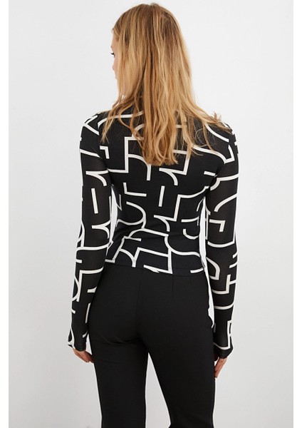 Kadın Siyah Yarım Balıkçı Desenli Bluz LPP1133 indirimleri