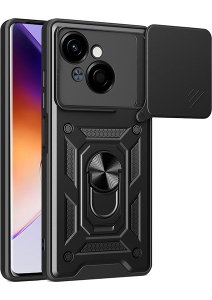 Tecno Spark Go 1 Uyumlu Kılıf Pars Sürgülü Kamera Korumalı Yüzüklü Sert Silikon Siyah