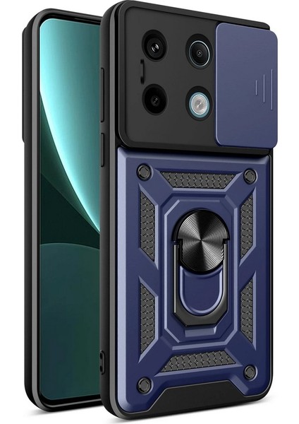 Xiaomi Poco X6 Pro Uyumlu Kılıf Pars Sürgülü Kamera Korumalı Yüzüklü Sert Silikon Lacivert