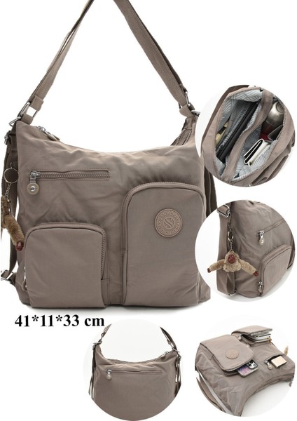 Kadın Büyük Boy Bölmeli Suya Dayanıklı Paraşüt Kumaş Çapraz Askılı Omuz ve Sırt Çantası