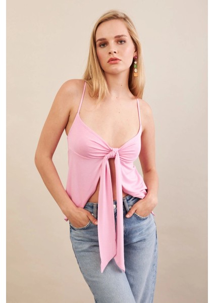 Kadın Pembe Büzgülü Asimetrik Bluz ZH172
