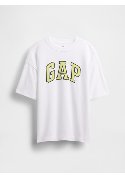 Erkek Çocuk Beyaz Heavyweight Athletic Gap Logo T-Shirt