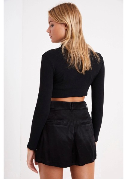 Kadın Siyah Yarım Balıkçı Crop Bluz CG113 modelleri