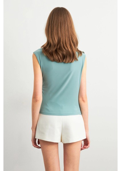 Kadın Mint Düğme Detaylı Büzgülü Bluz LPP1205-1 fırsatları