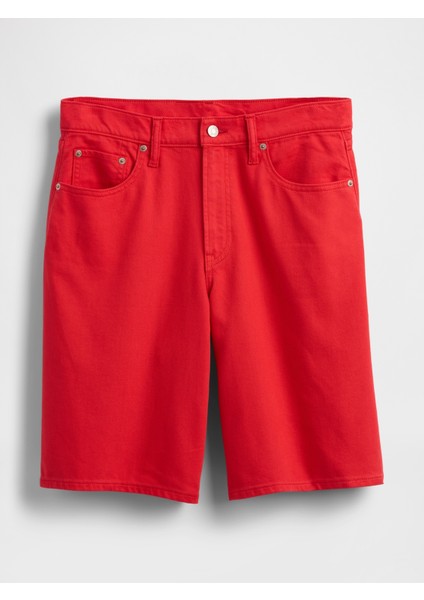 Kadın Kırmızı Uzun Kesim Denim Şort modelleri