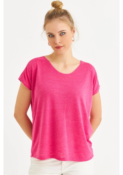 Kadın Fuşya Basic Bluz AYD410