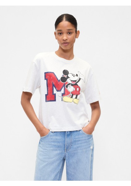 Kadın Kırık Beyaz Grafik Baskılı Oversize T-Shirt