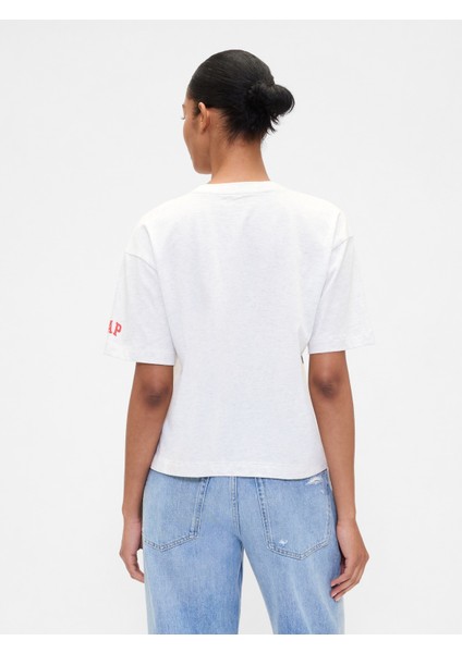 Kadın Kırık Beyaz Grafik Baskılı Oversize T-Shirt indirimleri