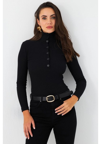 Kadın Siyah Çıtçıtlı Kaşkorse Bluz EY2983 fiyatları