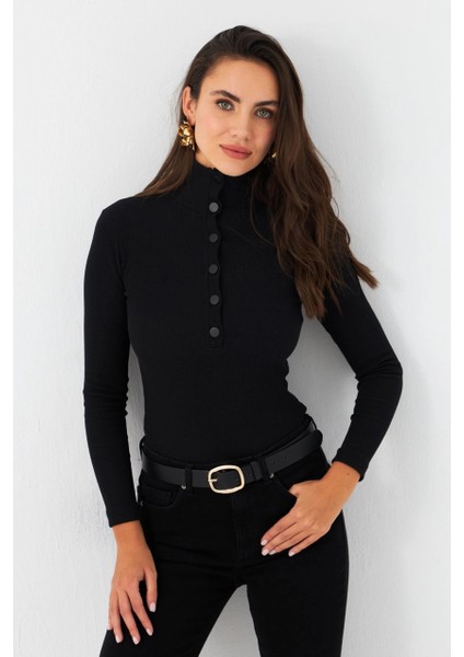 Kadın Siyah Çıtçıtlı Kaşkorse Bluz EY2983 modelleri