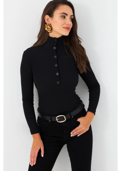 Kadın Siyah Çıtçıtlı Kaşkorse Bluz EY2983 fırsatları