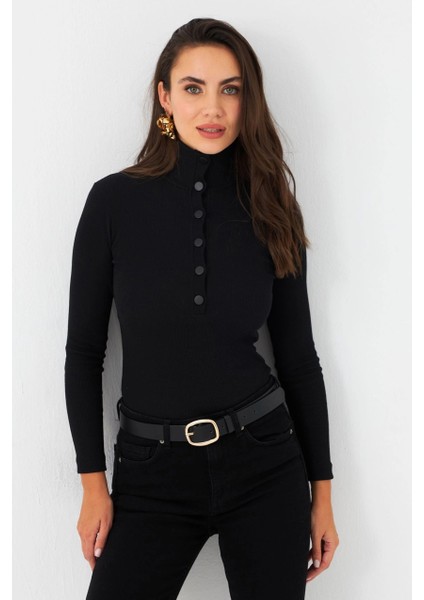 Kadın Siyah Çıtçıtlı Kaşkorse Bluz EY2983 indirimleri