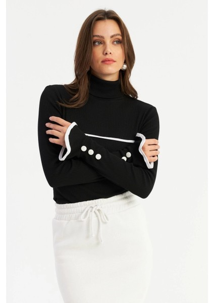 Kadın Siyah Balıkçı Kaşkorse Bluz EY2949 fiyatları