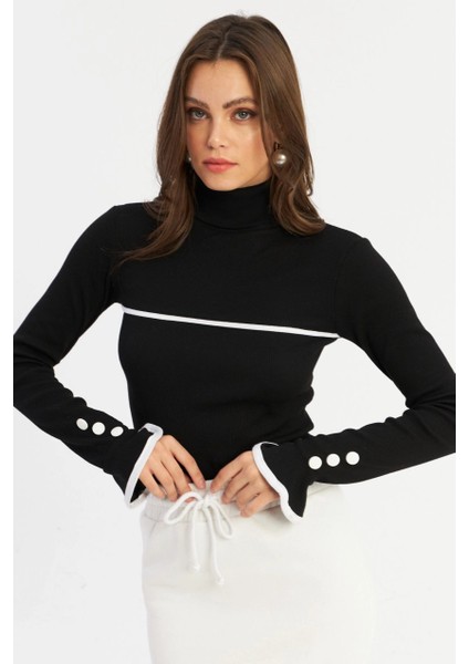 Kadın Siyah Balıkçı Kaşkorse Bluz EY2949 modelleri