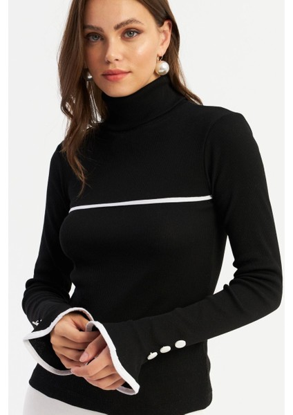 Kadın Siyah Balıkçı Kaşkorse Bluz EY2949 fırsatları