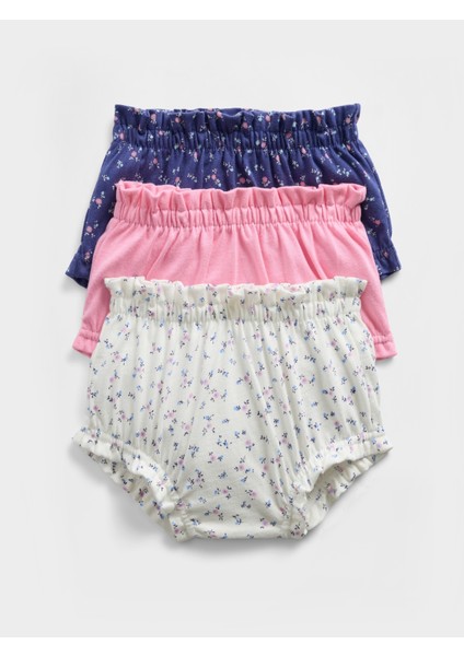 Bebek Çiçek Desenli 3'lü Organik Pamuk Volanlı Şort Seti
