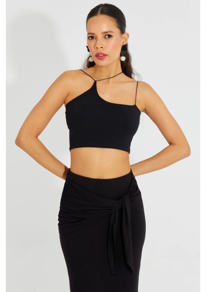 Kadın Siyah İp Askılı Crop Bluz B2594 fiyatları