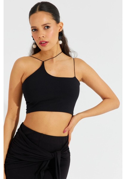 Kadın Siyah İp Askılı Crop Bluz B2594 modelleri