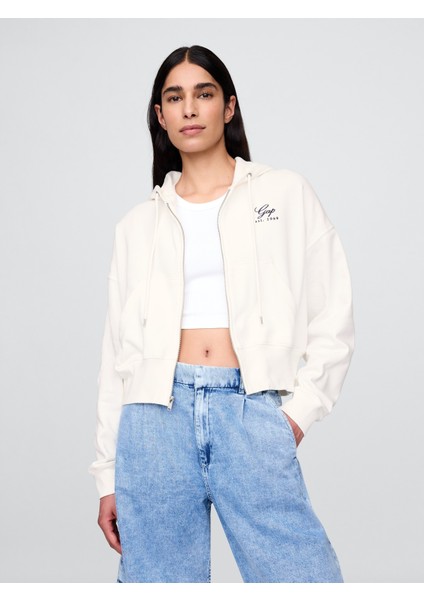 Kadın Beyaz Vintagesoft Fermuarlı Gap Logo Sweatshirt