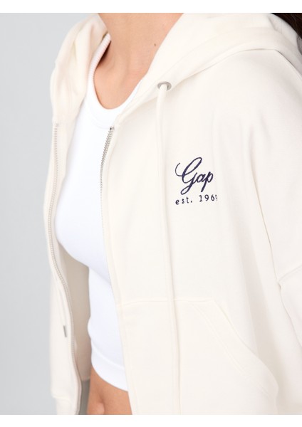 Kadın Beyaz Vintagesoft Fermuarlı Gap Logo Sweatshirt modelleri