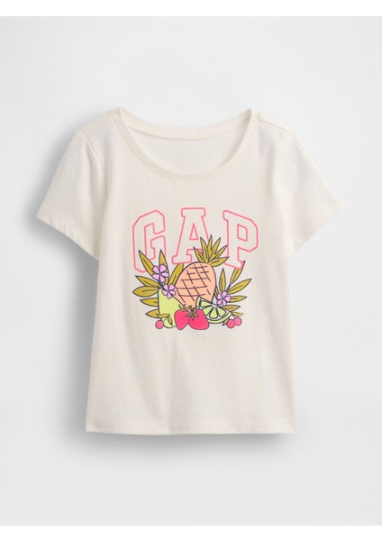 Kız Bebek Kırık Beyaz Gap Logo Grafikli T-Shirt