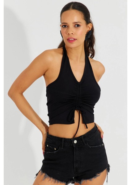 Kadın Siyah Sırtı Açık Crop Bluz B2697 fiyatları
