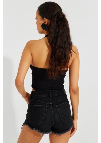 Kadın Siyah Sırtı Açık Crop Bluz B2697 indirimleri