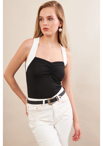Kadın Siyah-beyaz Kontrast Askılı Bluz Ey3102 fiyatları