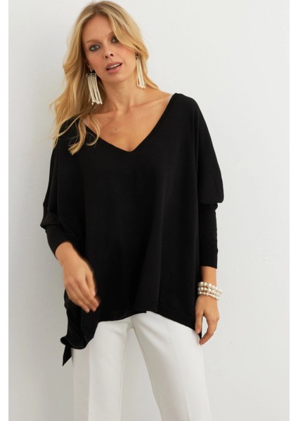 Kadın Siyah V Yaka Salaş Bluz YV304 fiyatları