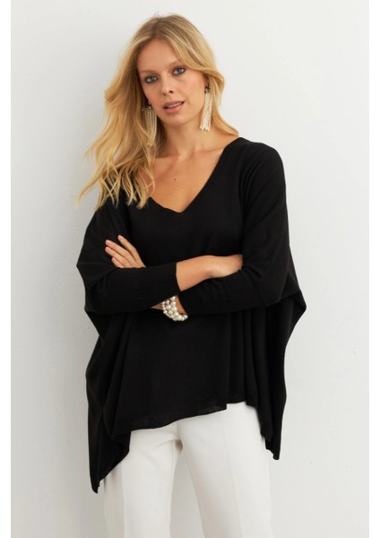 Kadın Siyah V Yaka Salaş Bluz YV304 modelleri